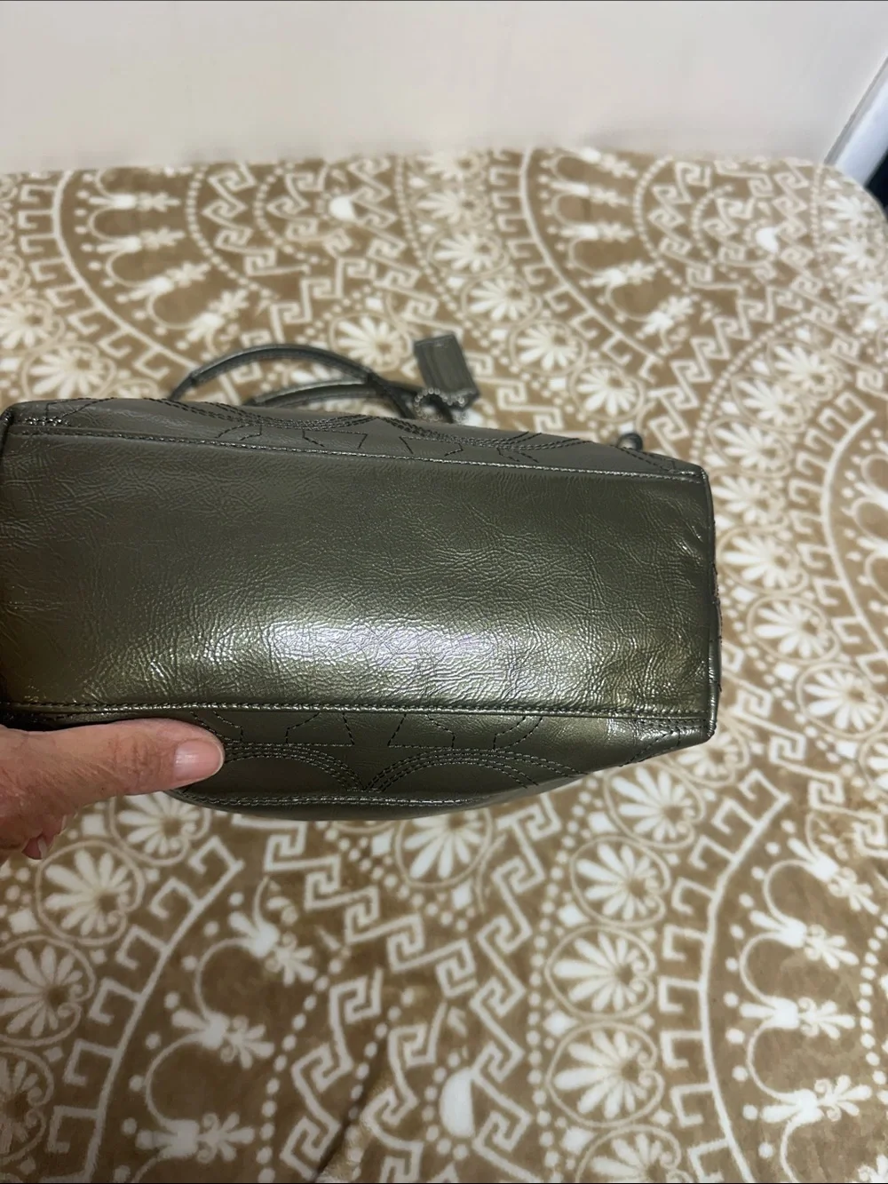COACH Olive Leather Tote with Signature Charm